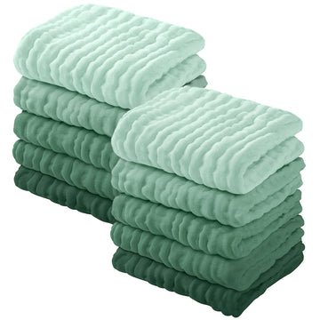 Yoofoss Muslin Baby Washcloths 100% Cotton Face Towels 10 Pack Wash Cloths For Baby 12X12In Soft And Absorbent Baby Wipes (Gradi