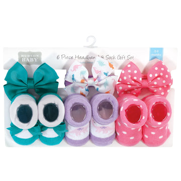 Hudson Baby Baby Girls' Headband And Socks Giftset, Dinosaurs, One Size