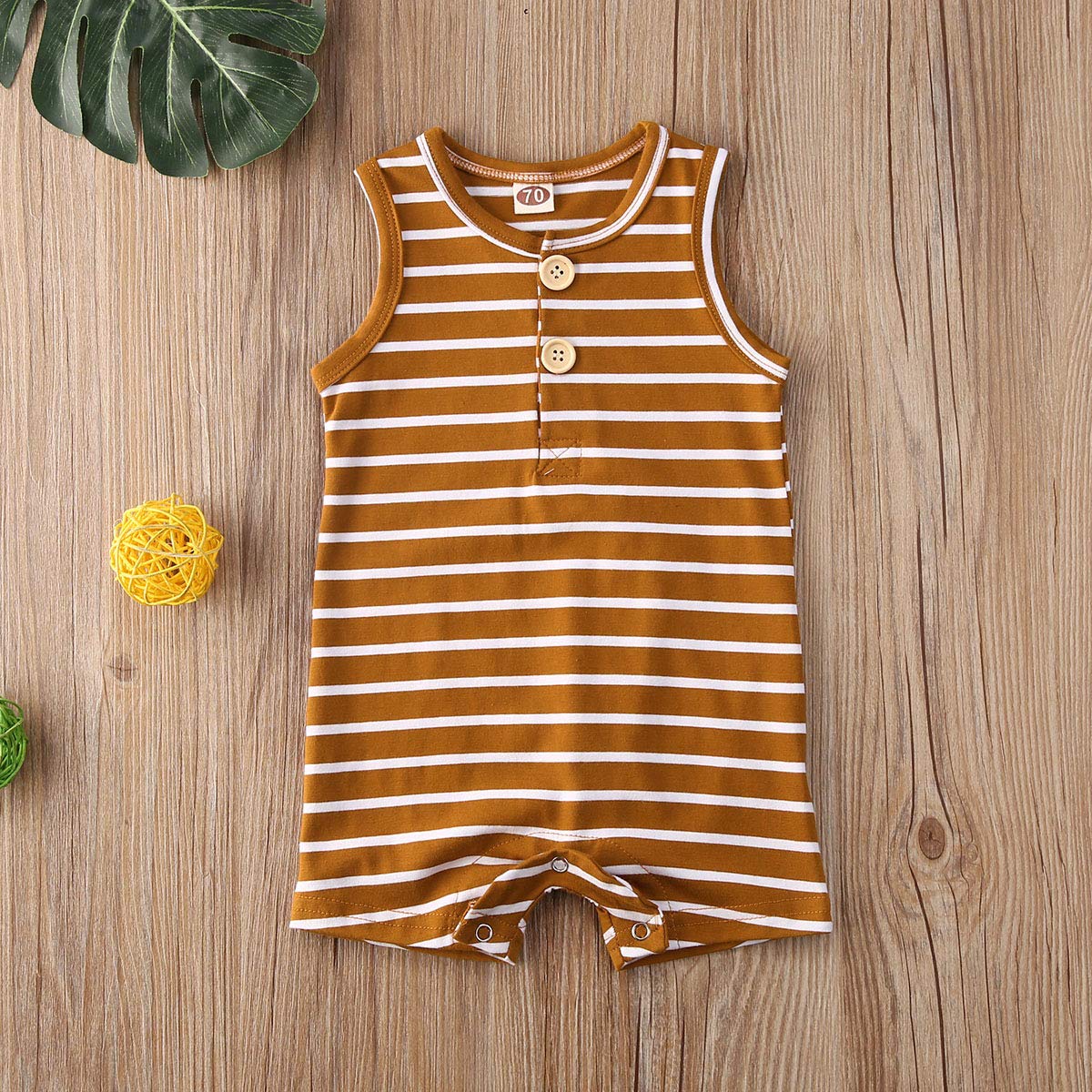 Iddolaka Newborn Summer Baby Boy Girl Romper Bodysuit Jumpsuit Playsuit One Piece Outfit Clothes (A-Brown Stripes, 12-18 Months)