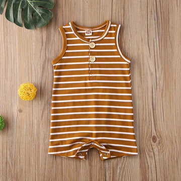 Iddolaka Newborn Summer Baby Boy Girl Romper Bodysuit Jumpsuit Playsuit One Piece Outfit Clothes (A-Brown Stripes, 12-18 Months)