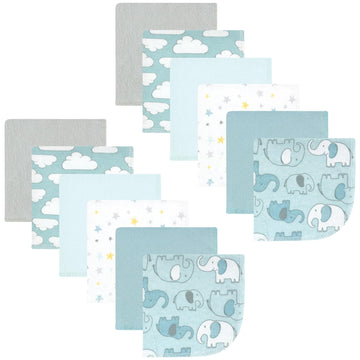 Hudson Baby Unisex Baby Flannel Washcloths, Boy New Elephant 12Pk, One Size