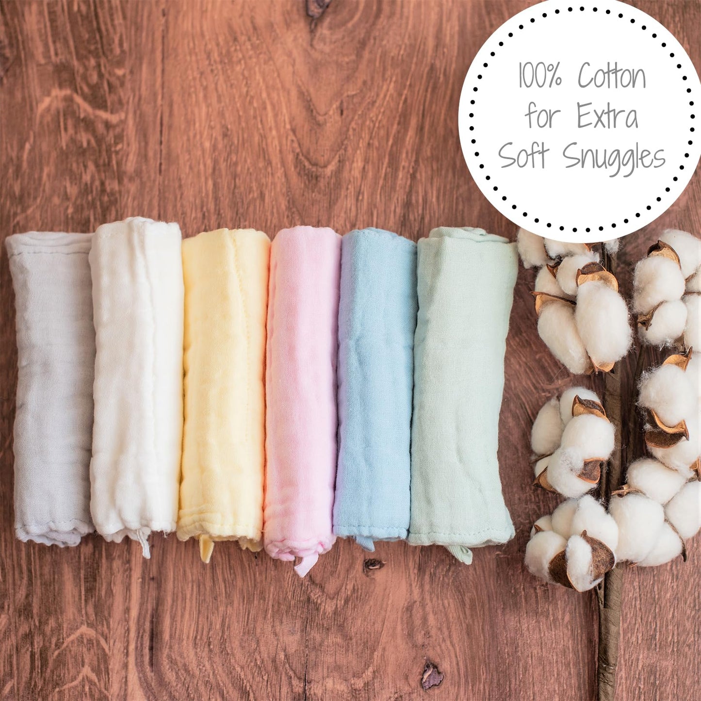 Lollybanks Muslin Baby Washcloths, 100% Cotton Newborn Washcloths, Large 12 X 12 Inches Soft And Absorbent Baby Towels For Bath,