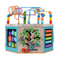 Teamson Kids Preschool Play Lab 7-in-1 Large Wooden Activity Cube Station Center Bead Maze and Counting for Kids Baby Toys, Natu
