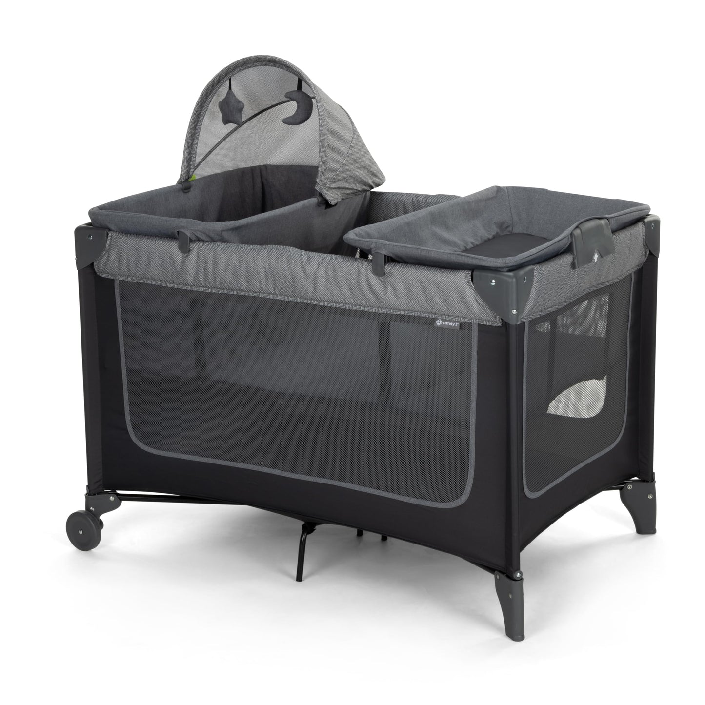 Safety 1st 4-in-1 Portable Play Yard with Bassinet, Napper, and Removable Changer, Gray
