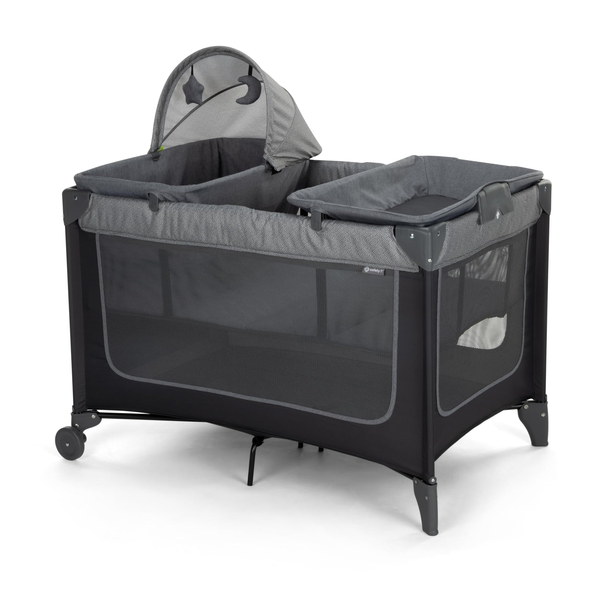 Safety 1st 4-in-1 Portable Play Yard with Bassinet, Napper, and Removable Changer, Gray
