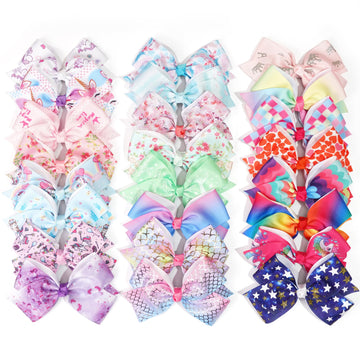 24Pcs 4.5Inch Bows For Girls Boutique Grosgrain Ribbon Rainbow Hair Bow Alligator Hair Clips Pigtail Bows Unicorn Hair Clips For
