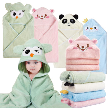 Kmilro 4 Styles Hooded Baby Towels, Premium Coral Fleece Ultra Soft Absorbent 32 X 32 Inch Unisex Baby Bath Towel For Newborns,
