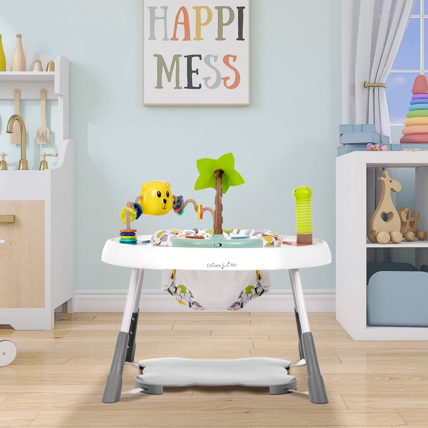 Dream On Me Curio Sit N Seek Baby Activity Center in Lime, 2 in 1 Activity Center and Play Table with 3 Detachable Toys and Musi