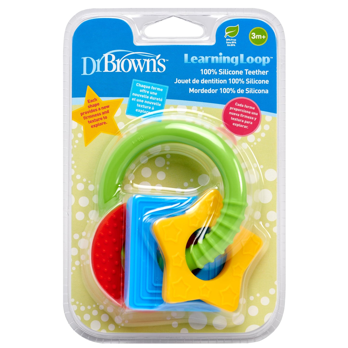 Dr. Browns Learning Loop Baby Teether Ring, Multiple Shapes and Textures, 100% Silicone, BPA-Free, 3m+