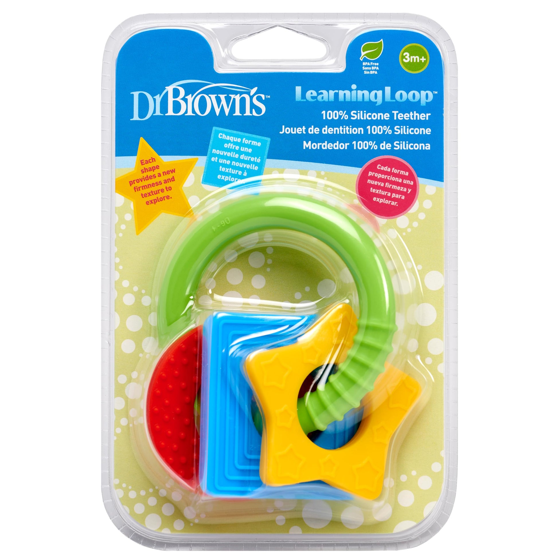Dr. Browns Learning Loop Baby Teether Ring, Multiple Shapes and Textures, 100% Silicone, BPA-Free, 3m+