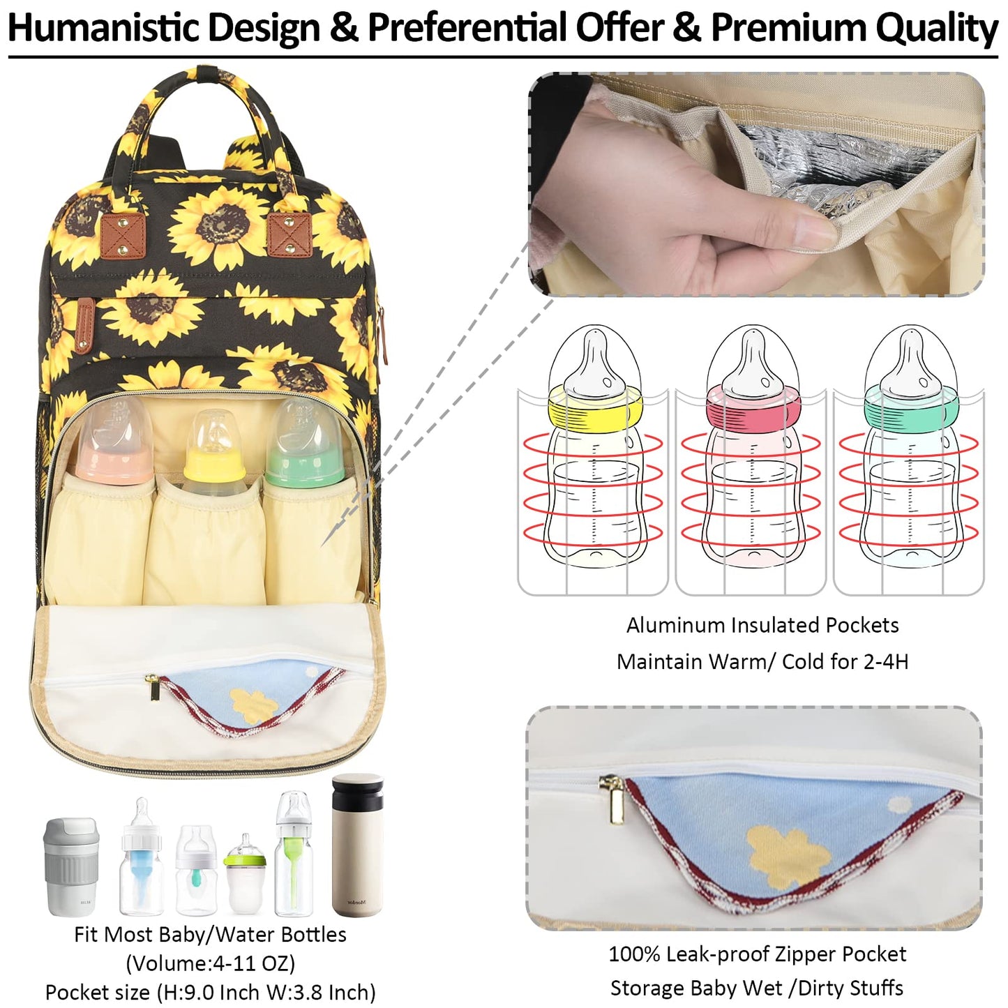 Tenot Diaper Bag Backpack For Women Large Capacity, Baby Bag With Insulated Pockets Multifunctional Diaper Bags For Baby Girl Bo