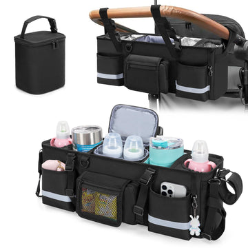 Graoso Parent Console Stroller Organizer Compatible With Wonderfold W4, With Four Insulated Cup Holders, A Removable Cooler Bag,