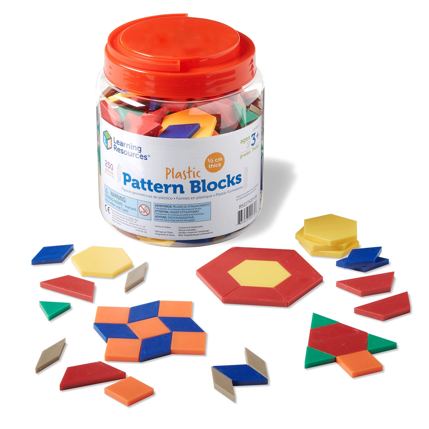 Learning Resources Plastic Pattern Blocks - Set of 250, Ages 3+, Shape Games for Preschoolers, Homeschool Supplies, Shape Manipu