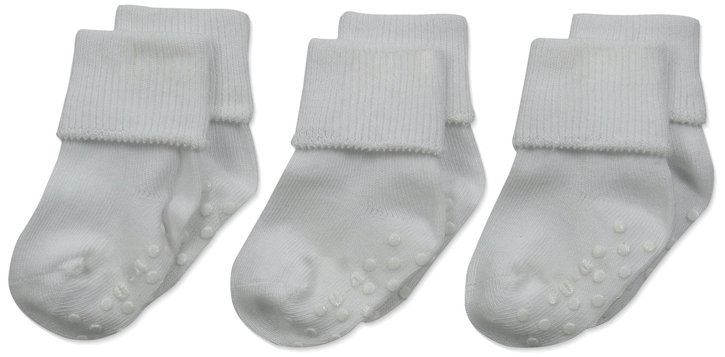 Jefferies Socks Unisex Baby Classic Non-Skid Turn Cuff Socks 3 Pair Pack, White, 3-12 Months Us