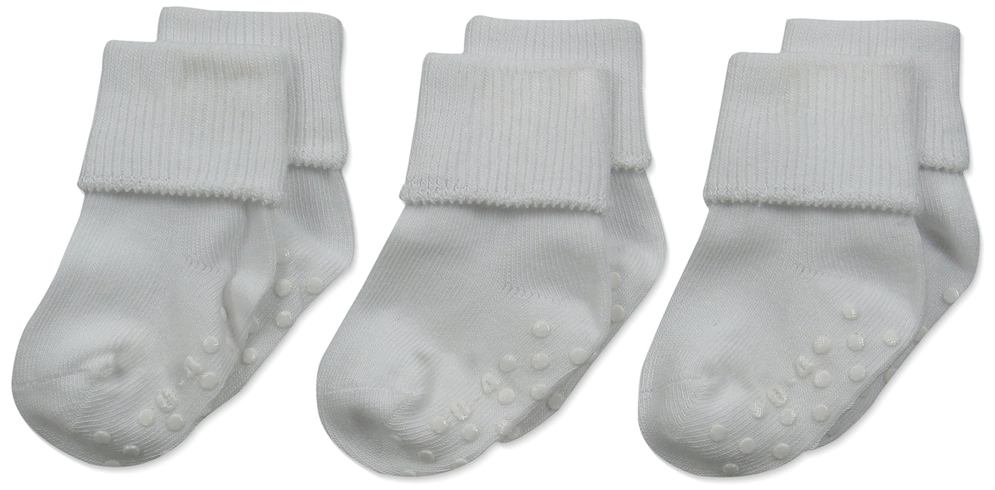 Jefferies Socks Unisex Baby Classic Non-Skid Turn Cuff Socks 3 Pair Pack, White, 3-12 Months Us