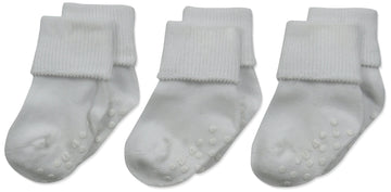 Jefferies Socks Unisex Baby Classic Non-Skid Turn Cuff Socks 3 Pair Pack, White, 3-12 Months Us