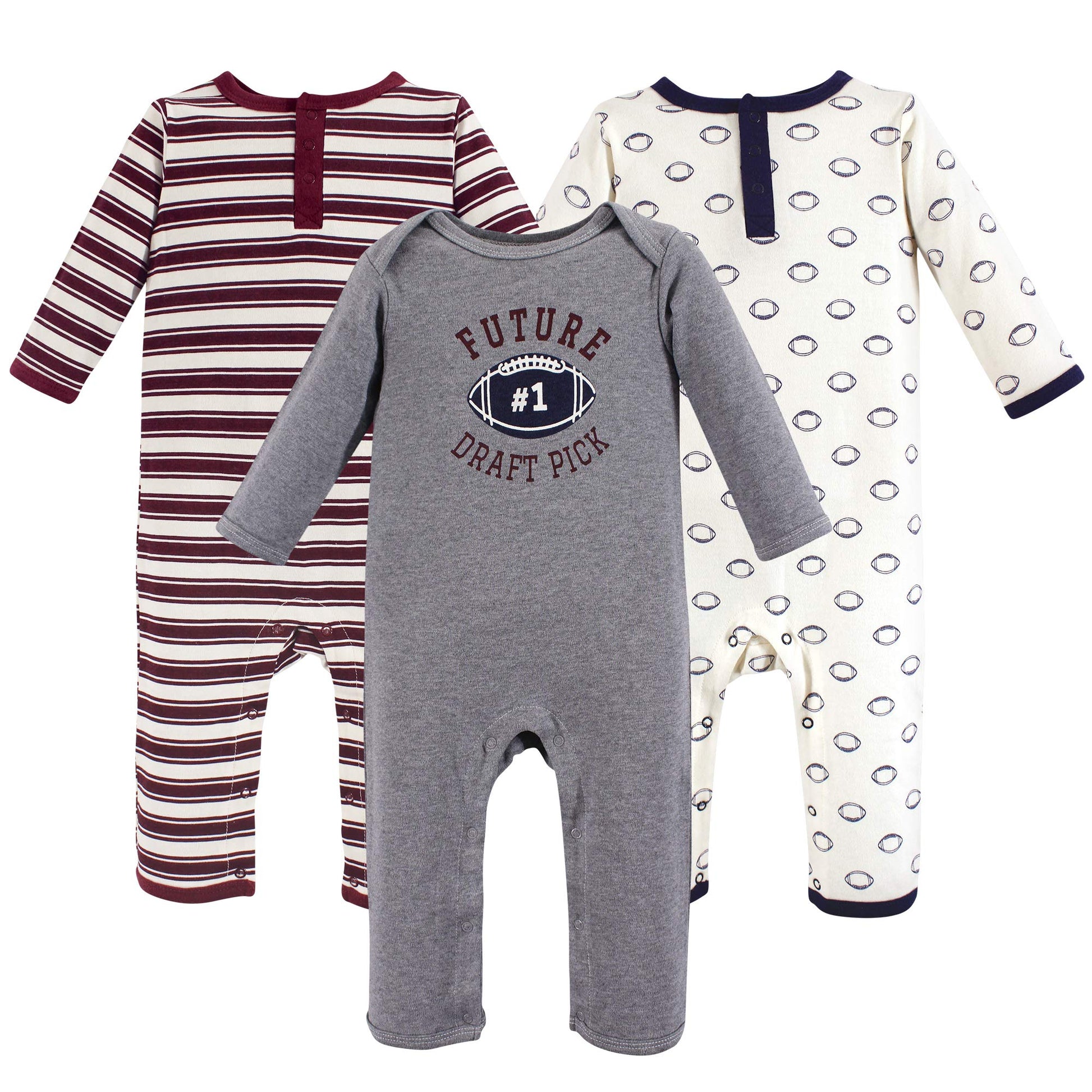 Hudson Baby Baby Boys Cotton Coveralls Layette Set, Football, 9-12 Months Us