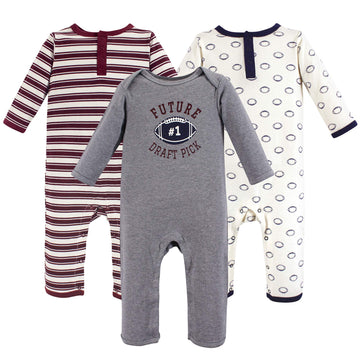 Hudson Baby Baby Girls Cotton Coveralls Layette Set, Football, 0-3 Months Us