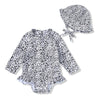 Infant Baby Girl Swinsuit One-Piece Long Sleeve Rash Guard With Hat Set Floral Zipper Bathing Suit Leopard Beach Wear (3-6 Month