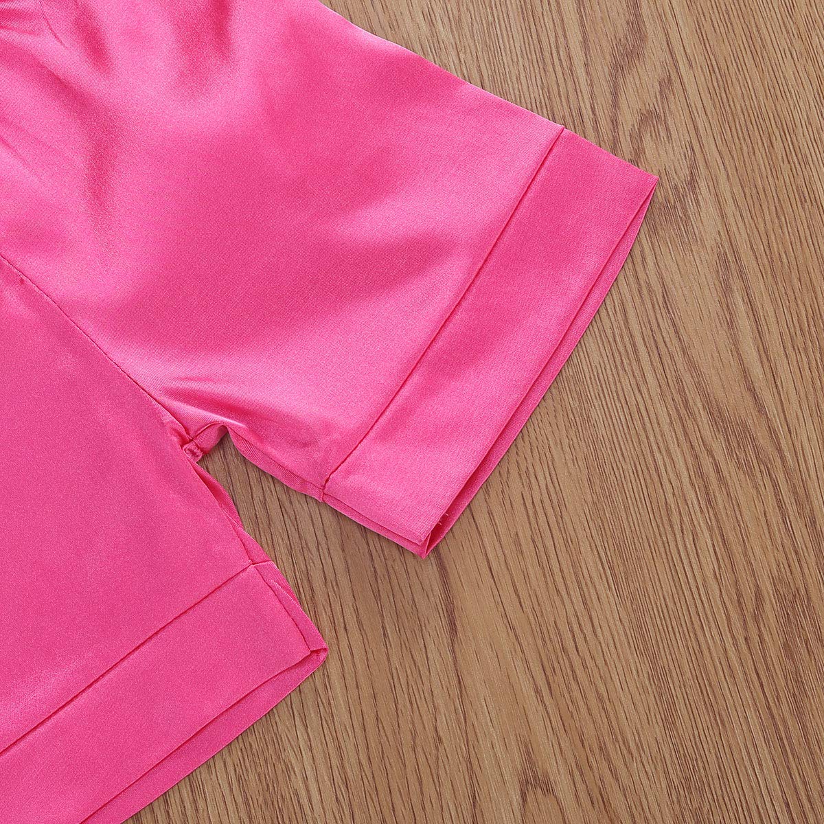 Toddler Baby Kids Satin Pajamas Set, Long Sleeve Button-Down Sleepwear Pjs For Girls (5T, Rose Red-Short Sleeve)