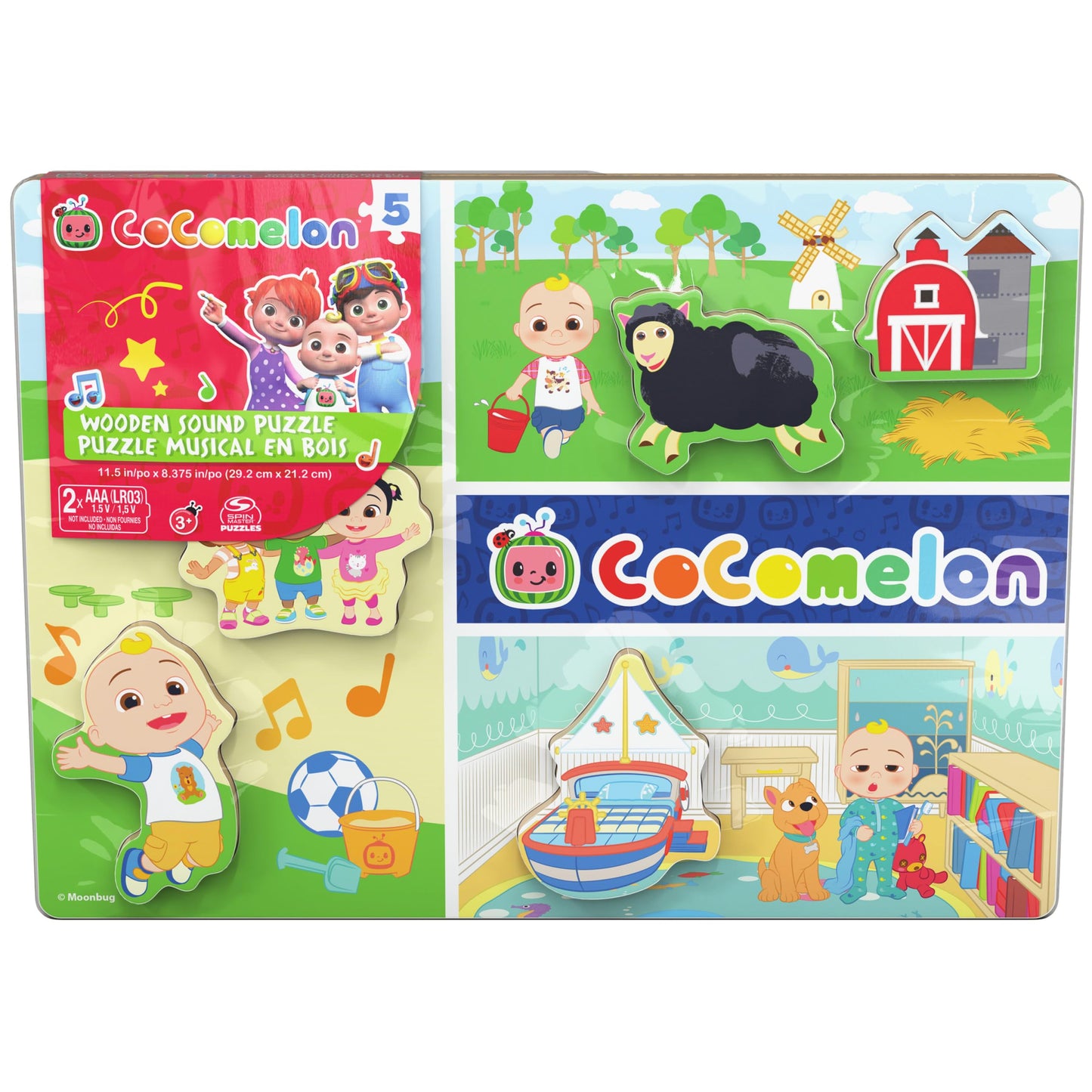 Spin Master Games, Cocomelon Chunky Musical Wooden Sound Puzzle, Plays Cocomelon Song, Kids Puzzle, Easy Activity Toy for Presch