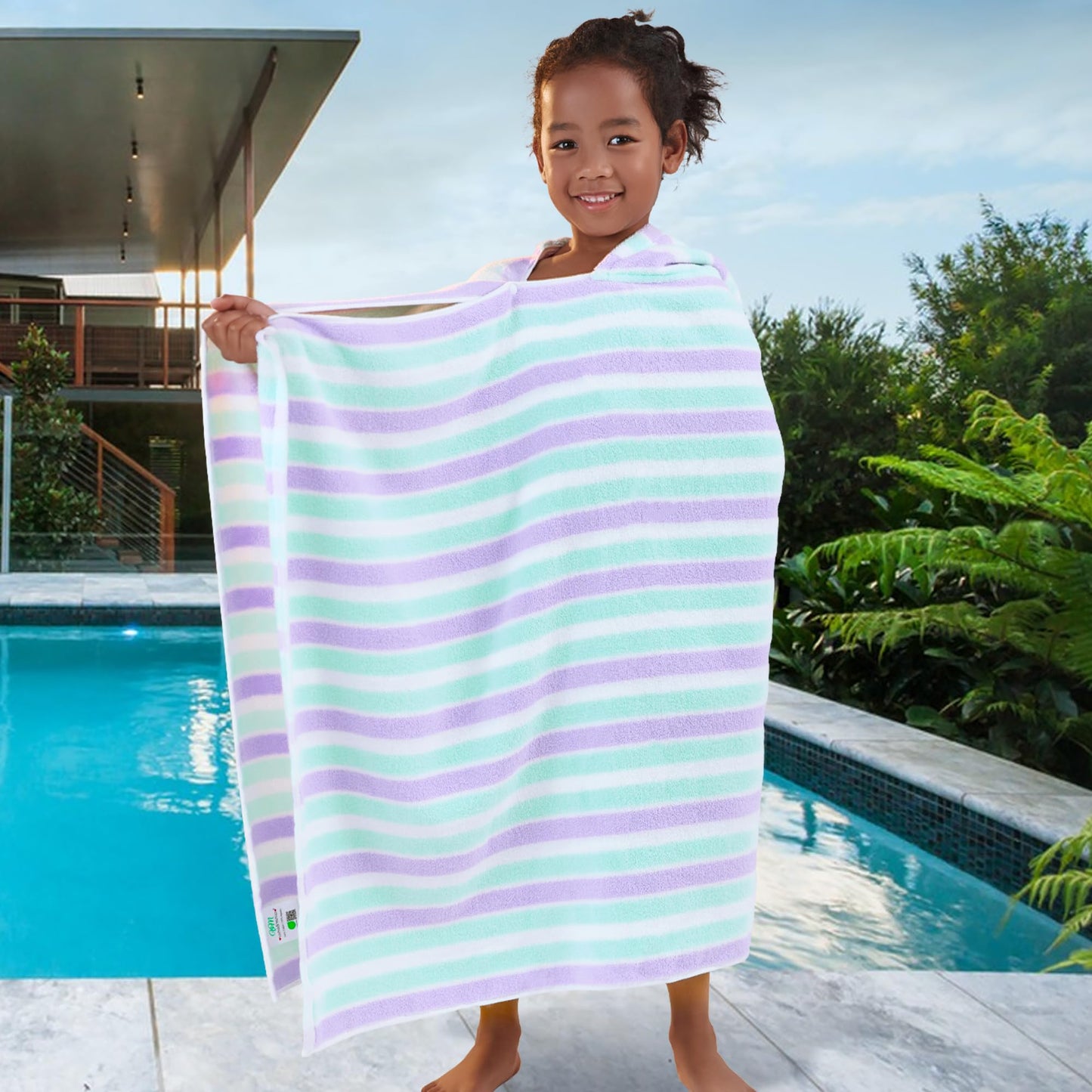 Voova & Movas Kids Hooded Bath Towels(3-10Years),Absorbent Quick Dry Lightweight Hooded Cotton Towel For Pool | Swim | Beach | B