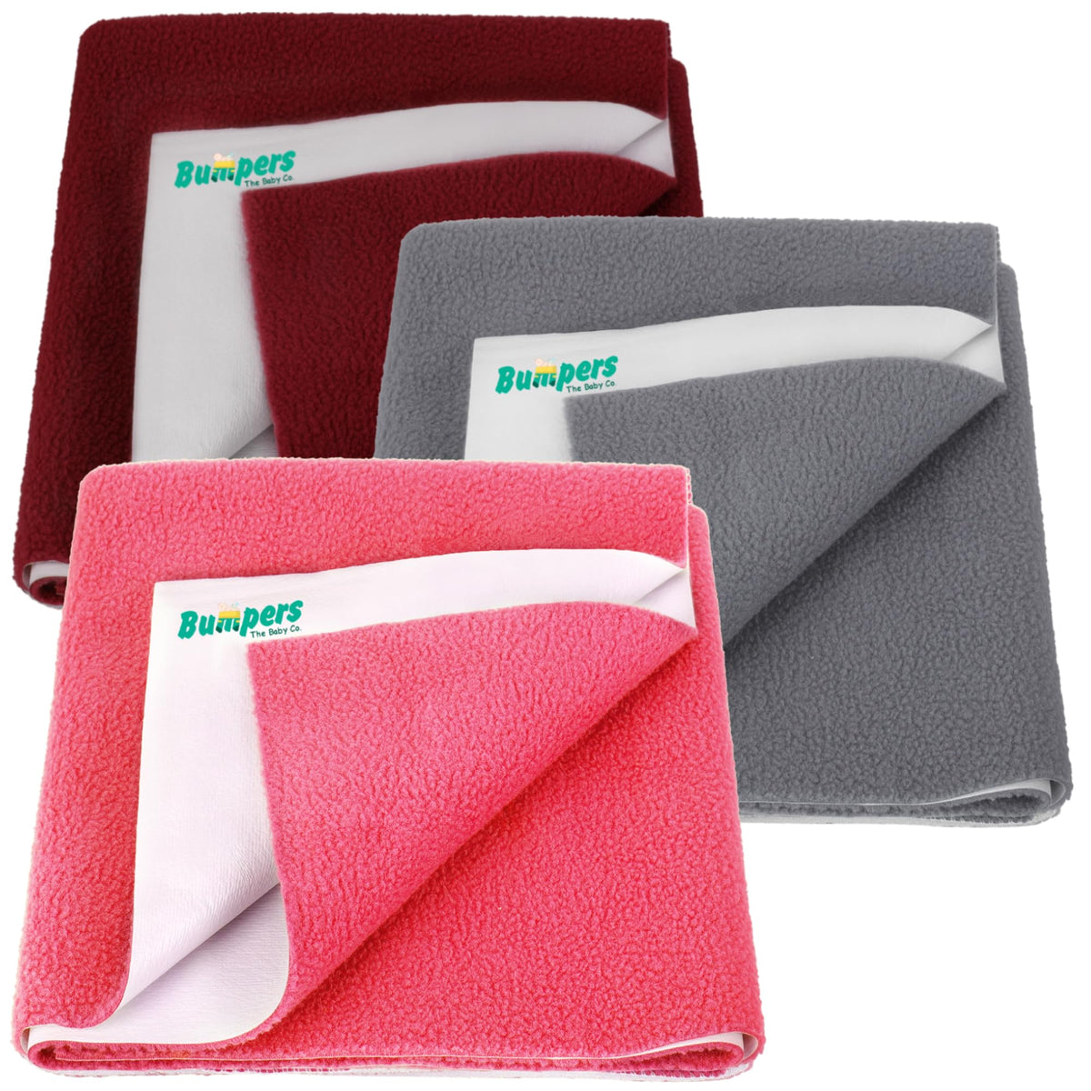 Bumpers AntiPiling Quick Dry & Absorbent Sheet Polycotton Baby Bed Protecting Waterproof Mat (Salmon Rose, Grey, Maroon, Small 