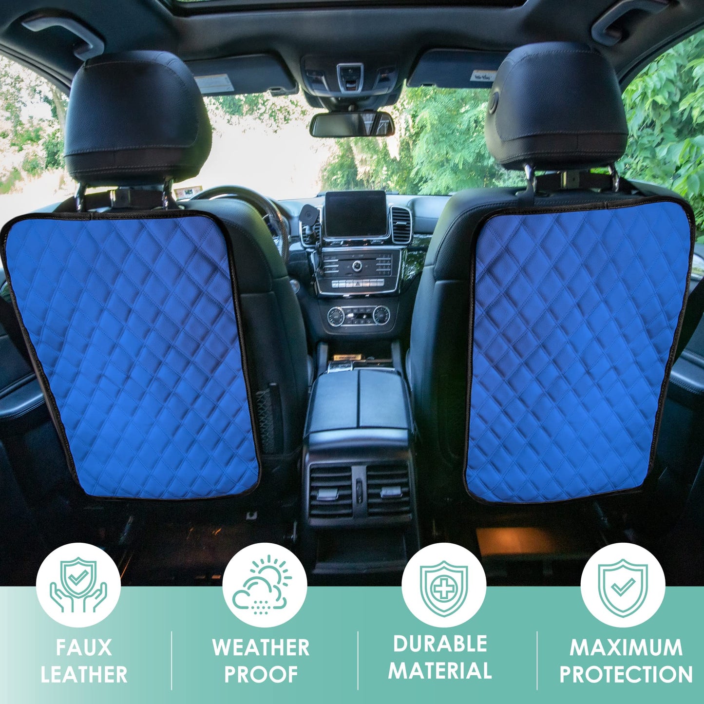 Fh Group Faux Leather Seat Back Kick Protectors - 2 Pack Diamond Stitched Back Seat Protector For Driver And Passenger Seat, Wat