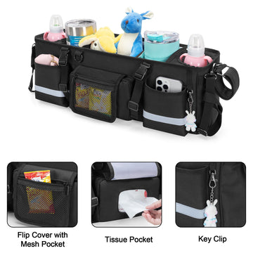 Graoso Parent Console Stroller Organizer Compatible With Wonderfold W4, With Four Insulated Cup Holders, A Removable Cooler Bag,