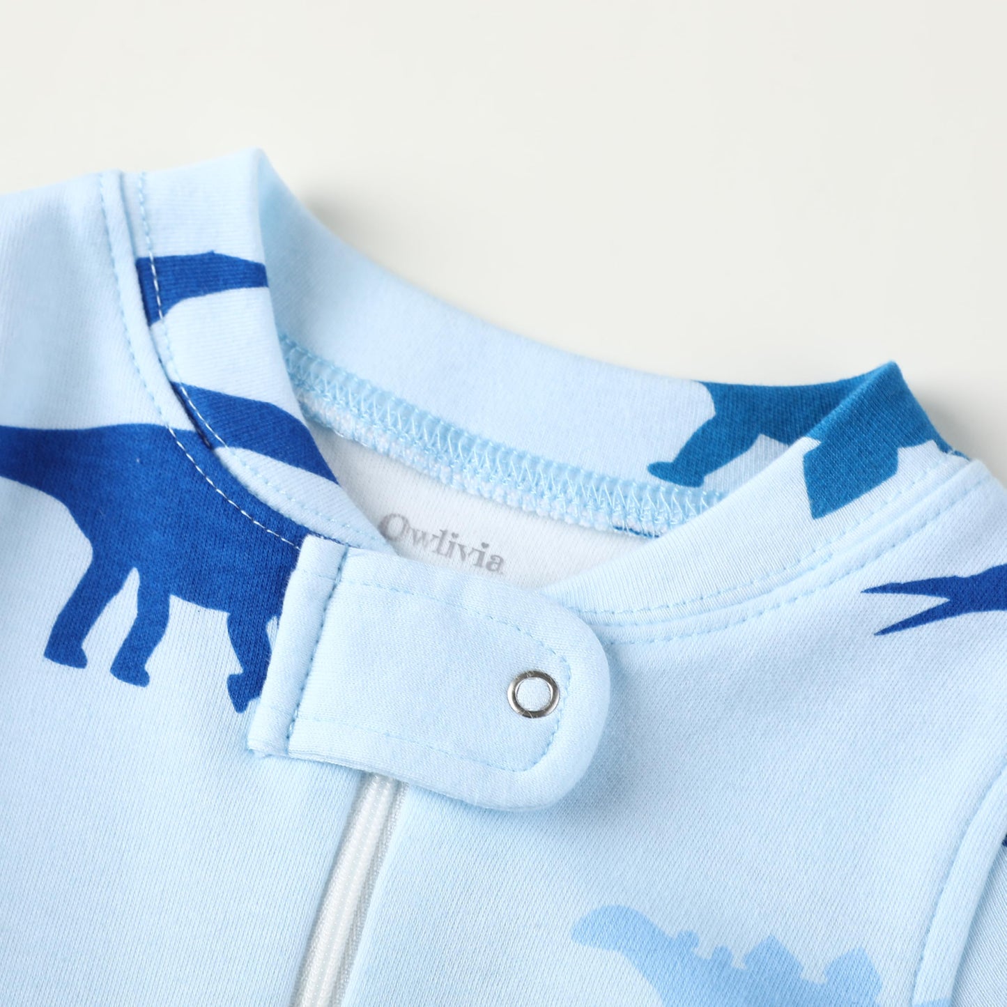 Owlivia Organic Cotton Baby Boy Girl Zip Up Sleep N Play, Footless, Long Sleeve(3-6 Months, Blue Dinosaur)