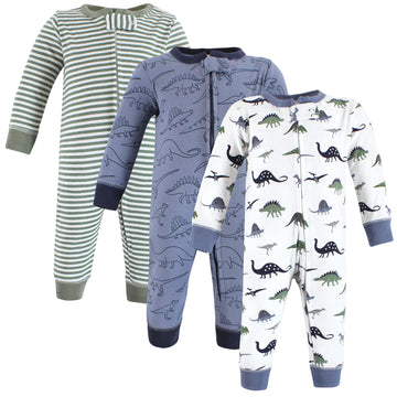 Hudson Baby Unisex Baby Cotton Sleep And Play, Blue Green Dino, 3-6 Months