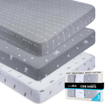 Grow Wild Forest Crib Sheets 3 Pack  Soft Crib Sheets For Boys And Girls  Crib Sheets Neutral Grey  Stretchy Forest Crib Sheet -