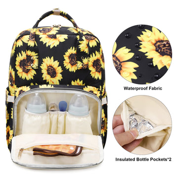 Kouxunt Sunflower Diaper Bag Backpack For Baby Girls Boys, Waterproof Maternity Nappy Backpacks With Stroller Straps Luggage Str
