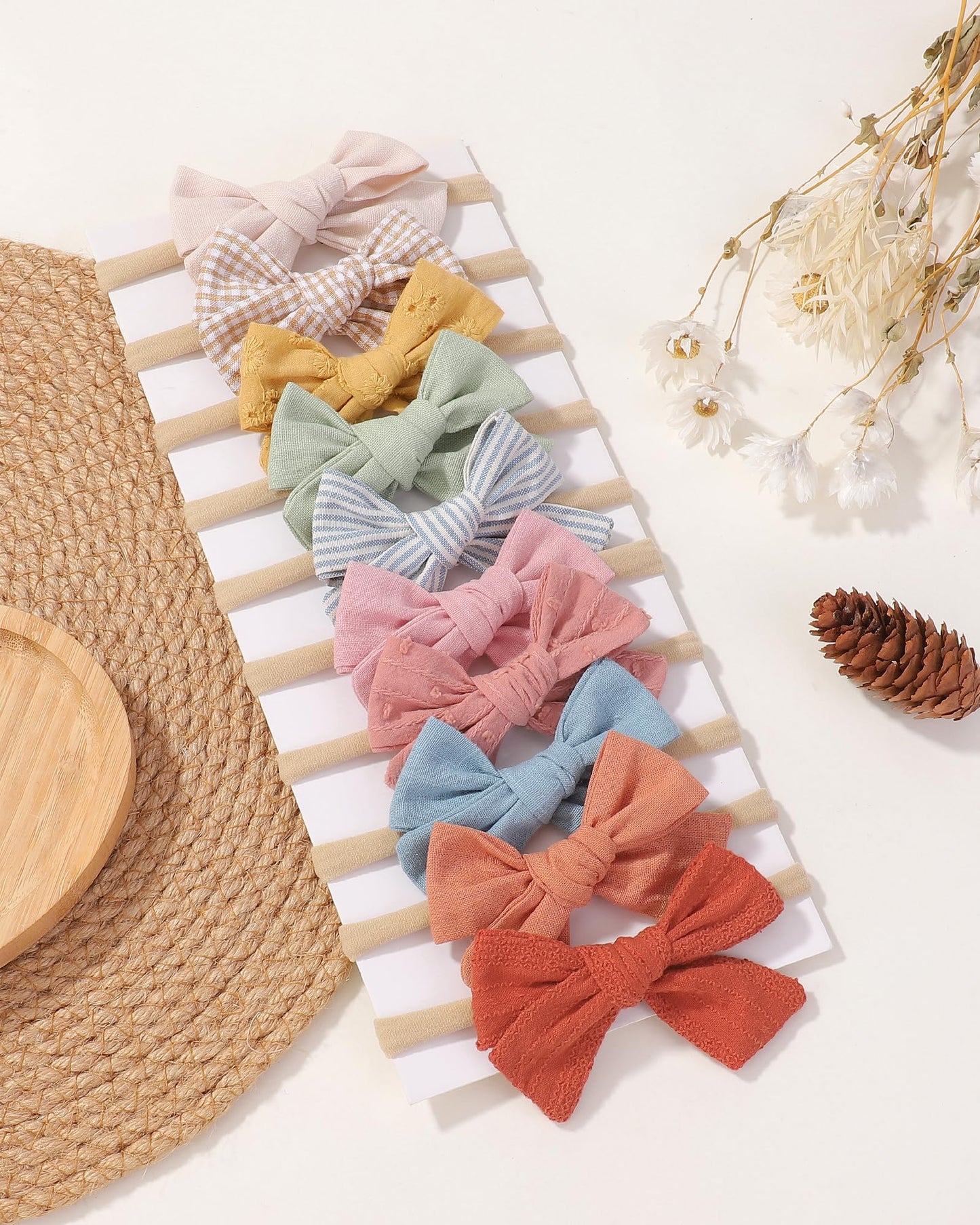 Doboi 10Pcs Baby Girls Headbands Hair Bows Nylon Cotton Linen Hairbands Handmade Hair Accessories For Newborn Infant Toddlers Li