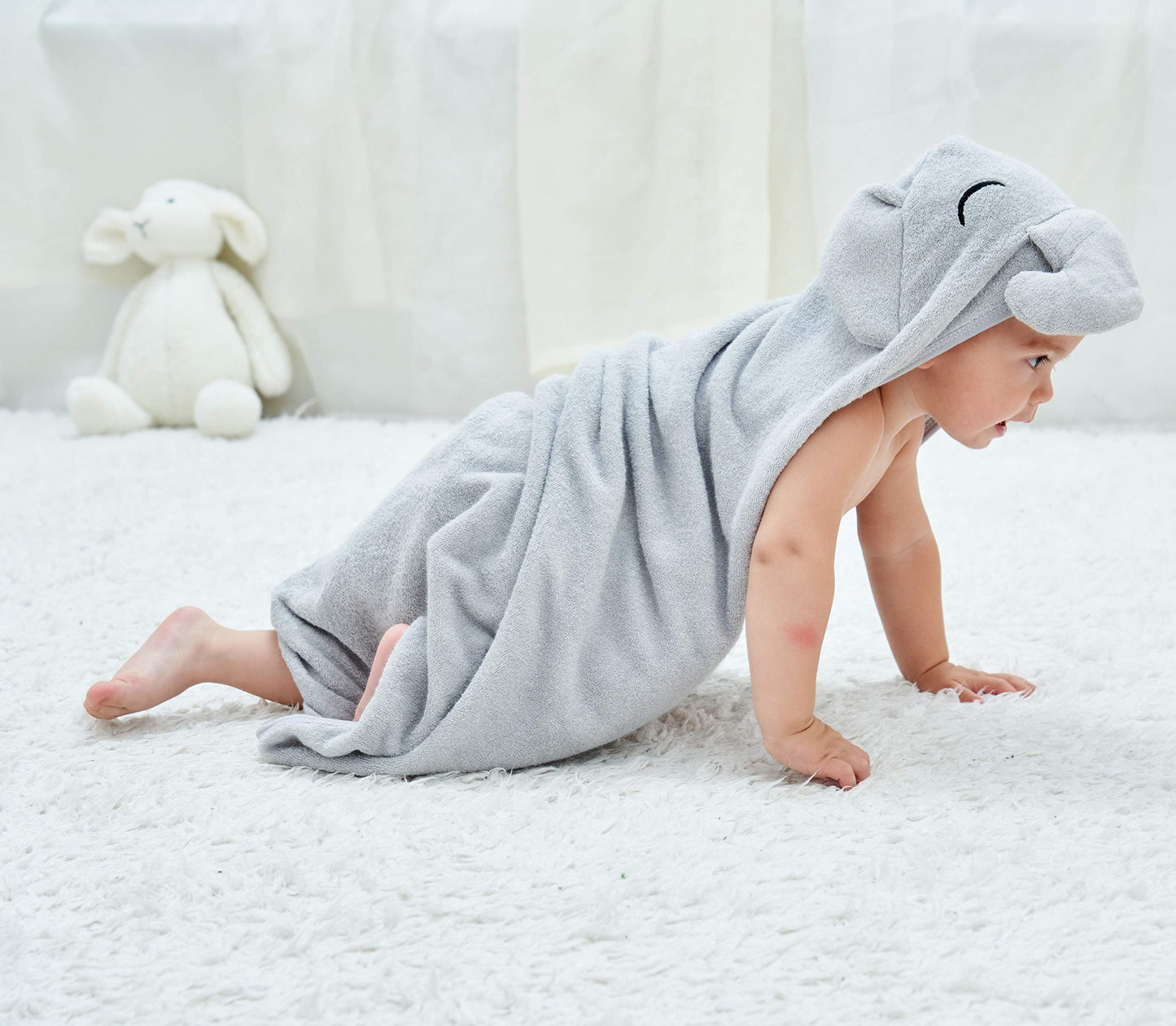 Hiphop Panda Bamboo Hooded Baby Towel - Soft Hooded Bath Towel For Babie, Toddler,Infant, For Boy And Girl - (Grey Elephant, 30