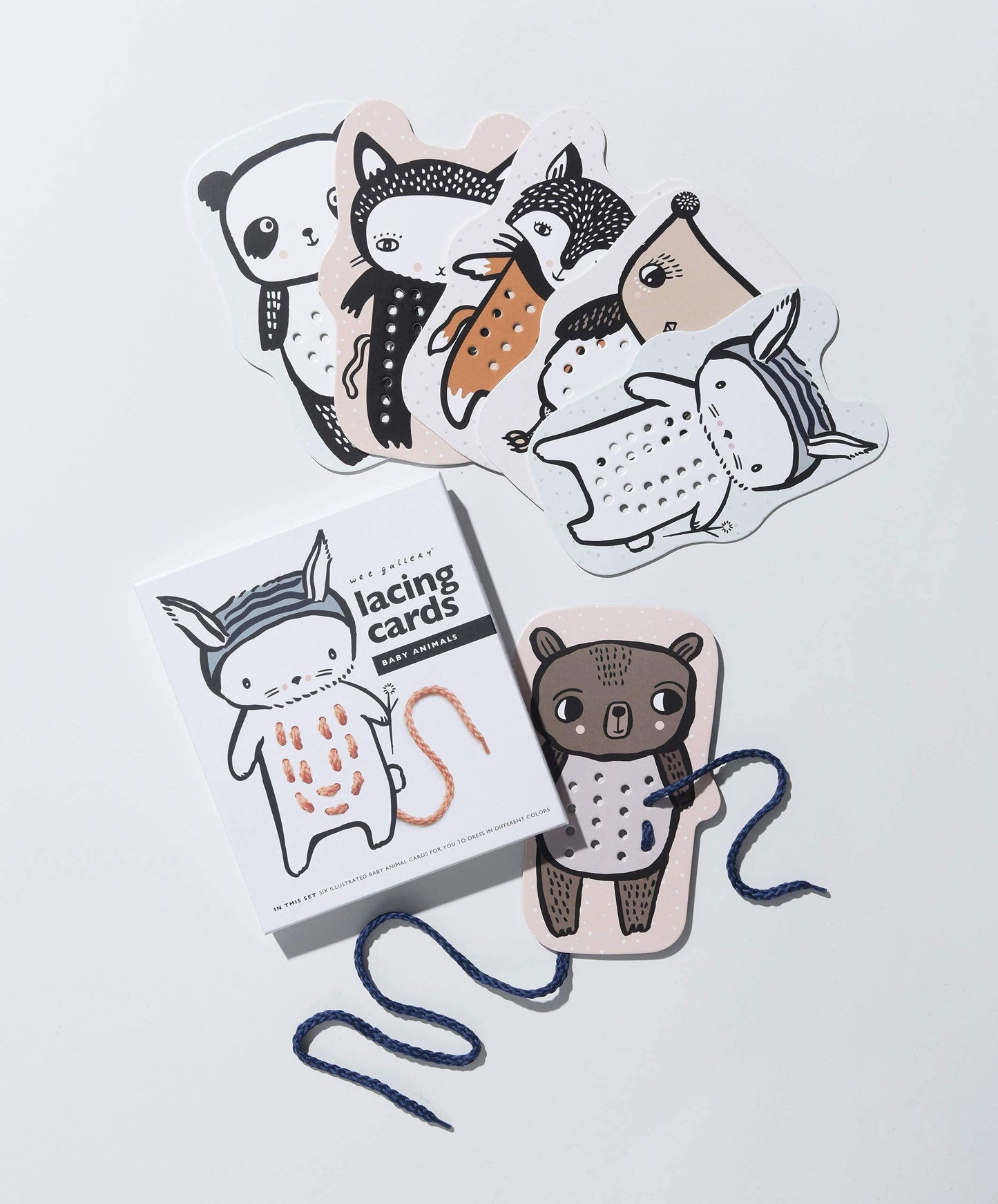 Wee Gallery Baby Animals Lacing Cards for Toddlers, Sewing Board Activity for Children, Kids Travel Activity to Improve Motor Sk