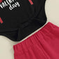 Infant Baby Boy Valentines Day Outfit Infant Valentines Outfit Boy Long Sleeve Romper Onesie Jogger Pants Set(A-Black,3-6 Months