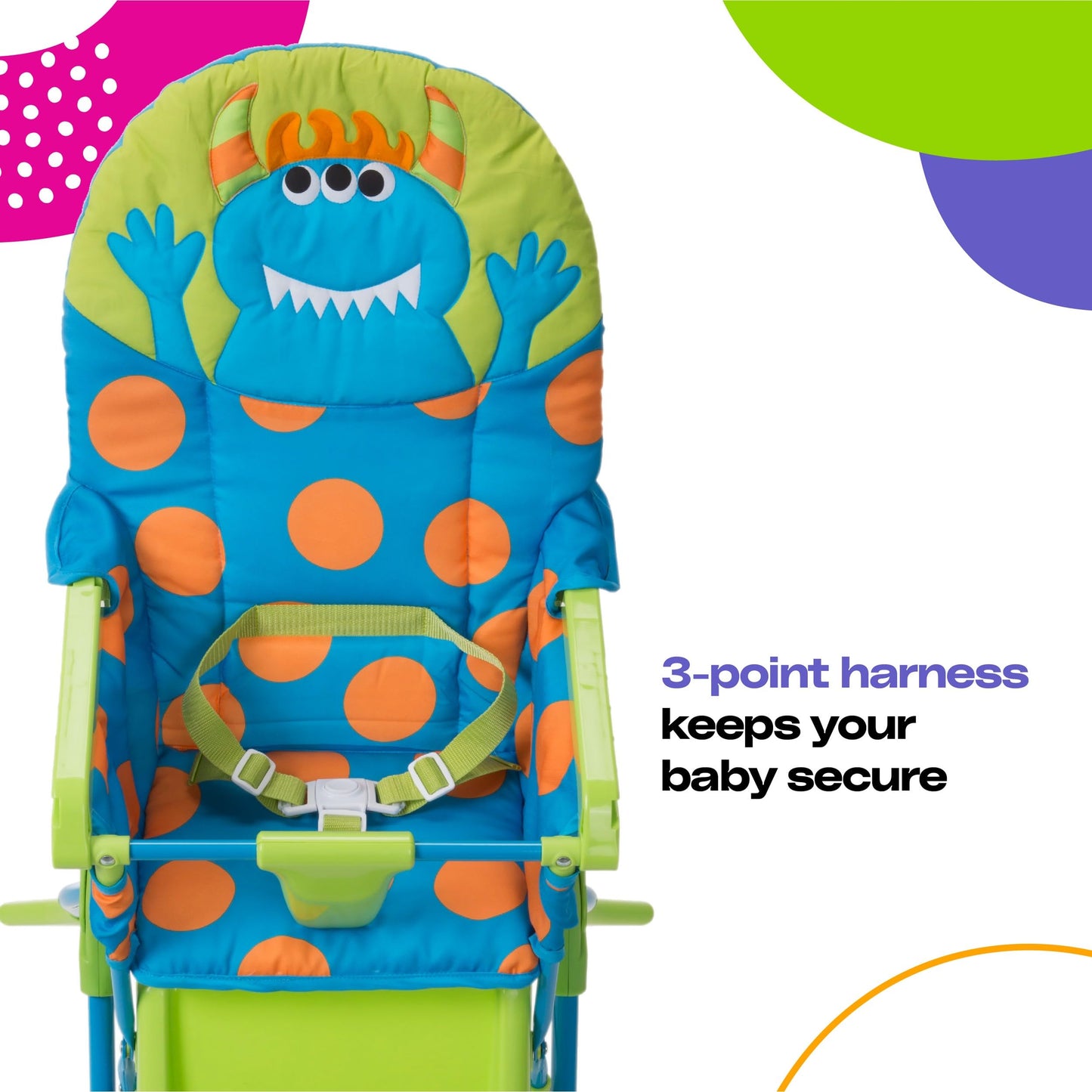 Cosco Simple Fold Deluxe High Chair With 3-Position Tray (Monster Syd)