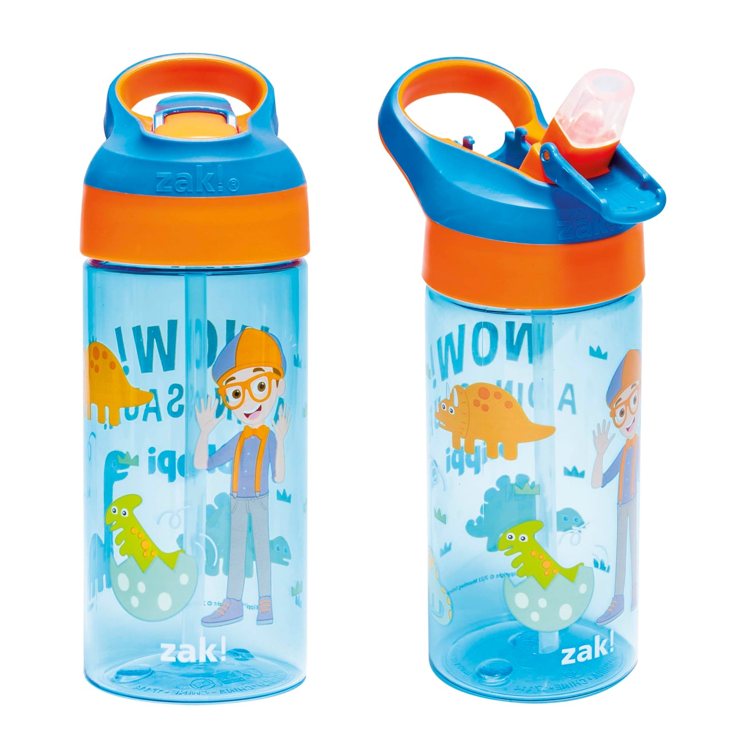 Zak Designs Blippi Kids Water Bottle With Spout Cover And Built-In Carrying Loop, Made Of Durable Plastic, Leak-Proof Water Bott
