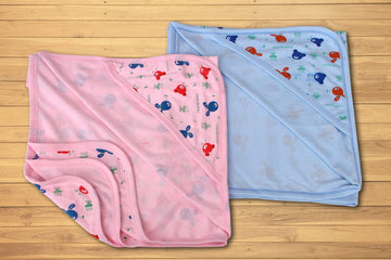 MomS Darling Cotton Baby Hooded Wrapper For New Born 96*75 Cm (Pack Of 2 Pieces)(Large Size)| Interlock Breathable Wrappers 01
