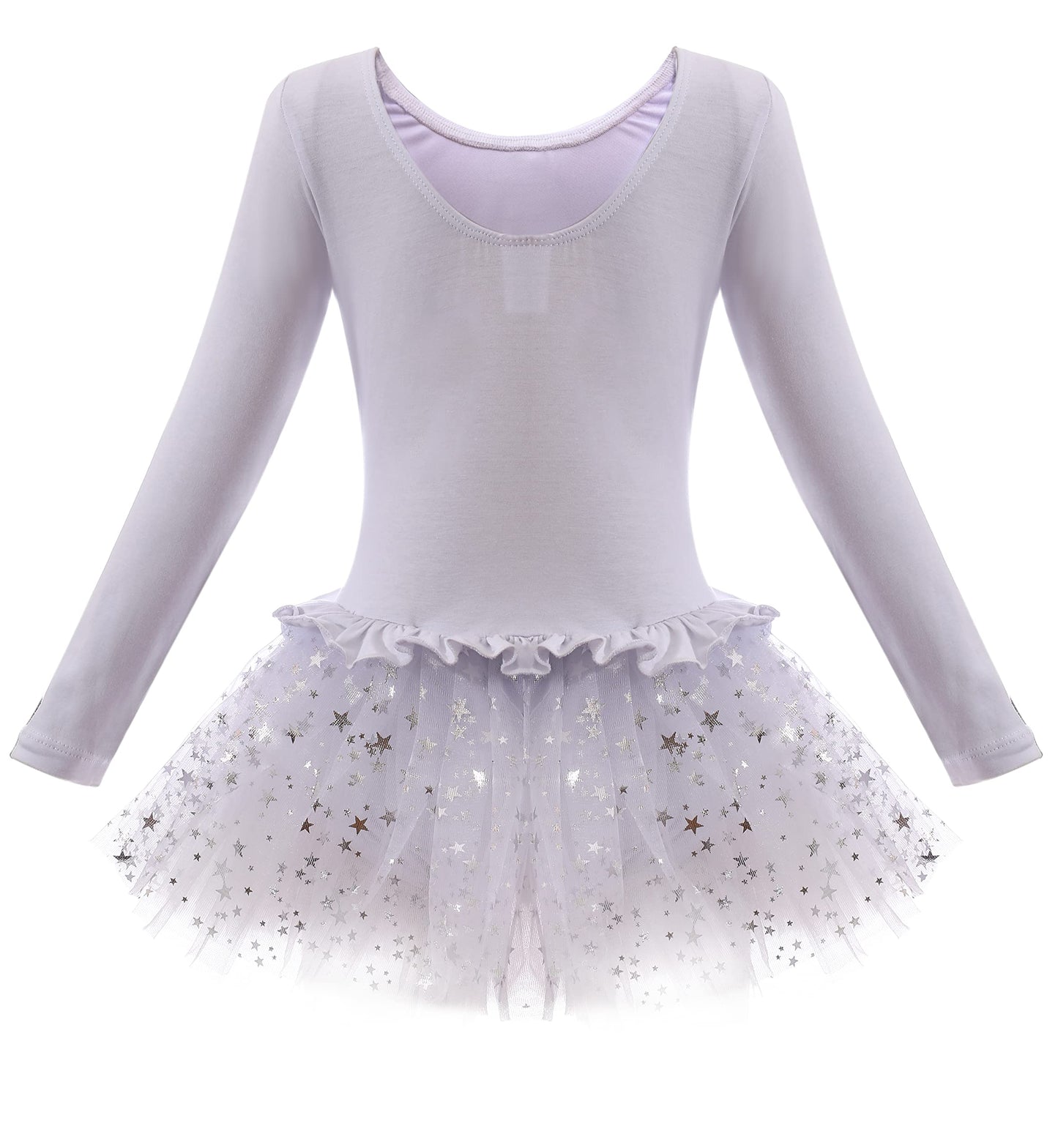 Dancina Leotard Sparkle Tutu Dress Long Sleeve Lovely Girls Princess 2T White