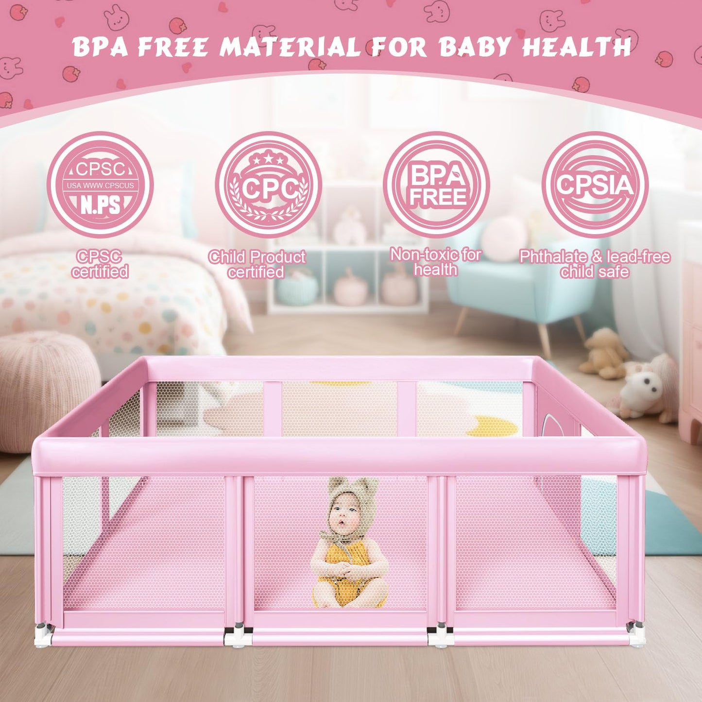 Fshibila 74'   50' Large Baby Playpen, Baby Playard For Babies And Toddlers, Baby Fence Play Pens For Indoor & Outdoor, Sturdy