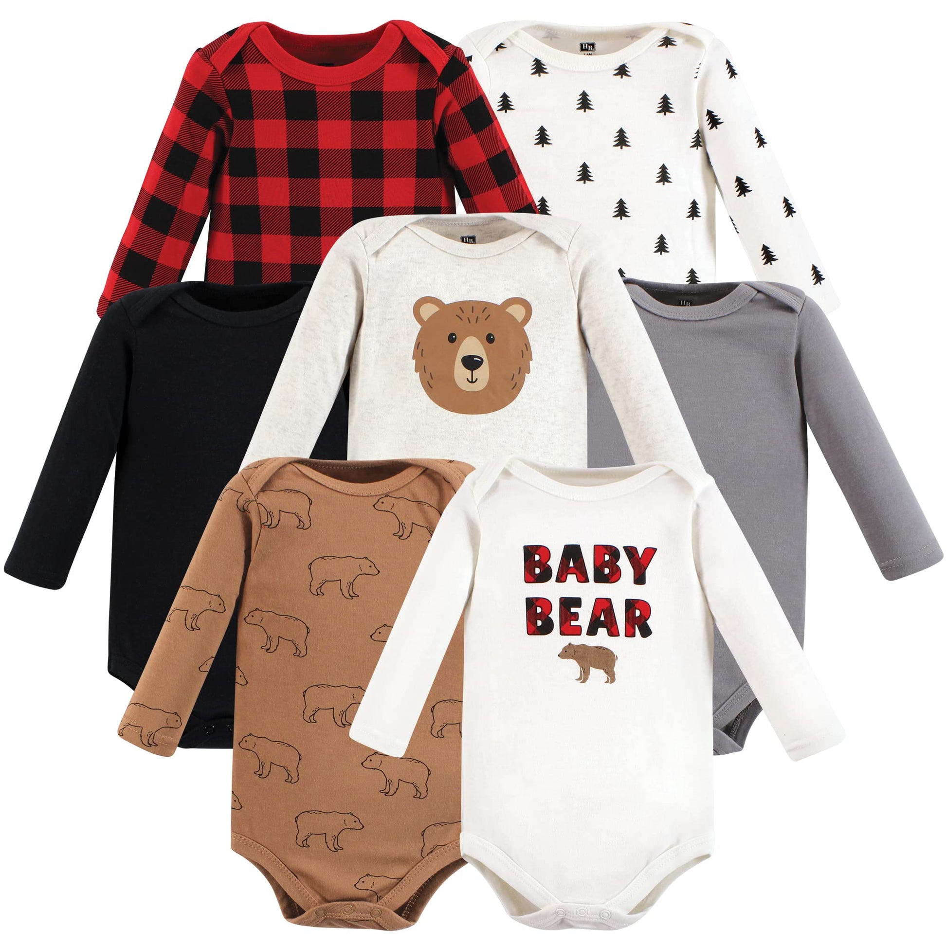 Hudson Baby Unisex Baby Cotton Long-Sleeve Bodysuits, Brown Bear 7-Pack, 6-9 Months