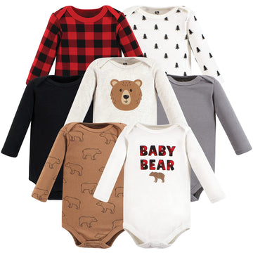 Hudson Baby Unisex Baby Cotton Long-Sleeve Bodysuits, Brown Bear 7-Pack, Newborn