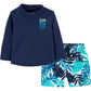 Simple Joys By Carter'S Baby Boys' Swimsuit Trunk And Rashguard Set, Navy White Tropical, 18 Months