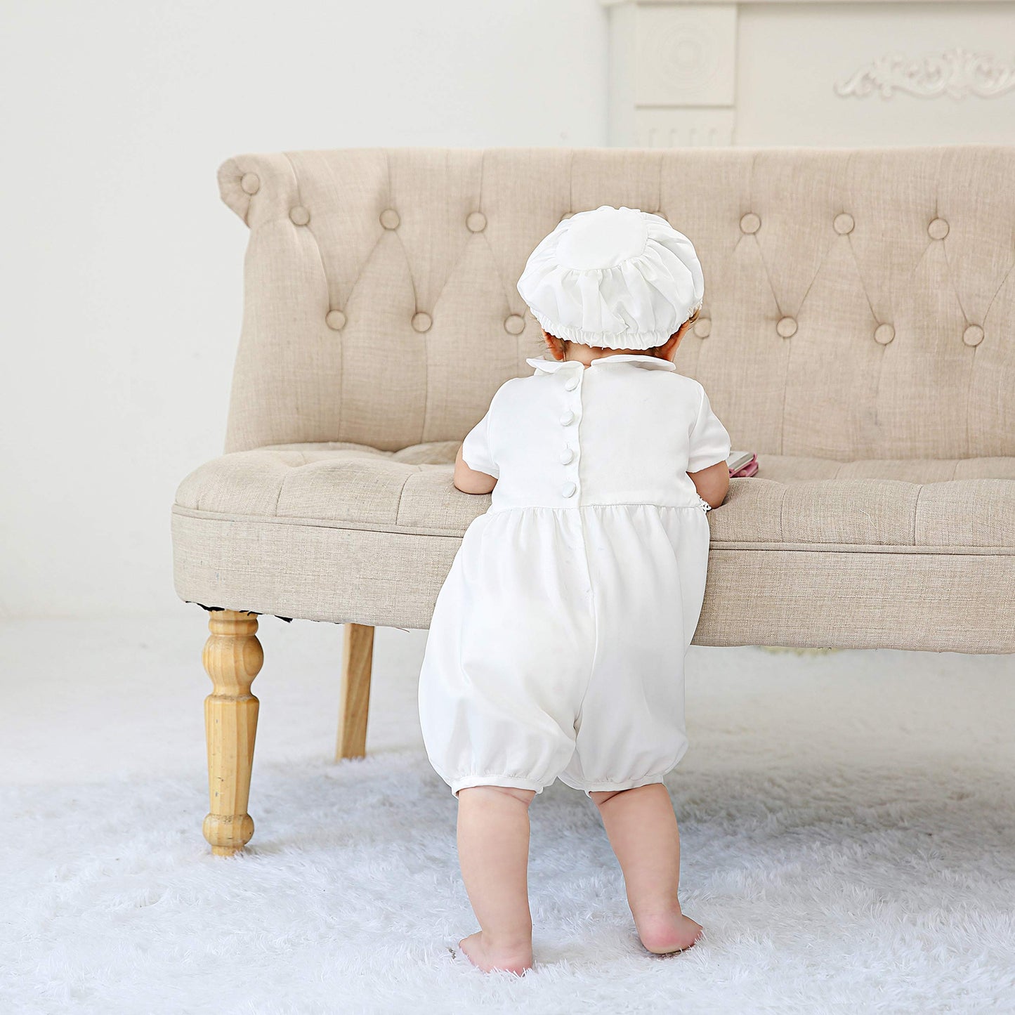 Glamulice Infant Baby Boy Christening Baptism Outfit White Christening Romper Baptism Clothes 0-6 Newborn Formal Party Baptism W