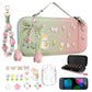 VirgoCCY Cute Travel Carrying Case for Switch 2 2025 with Silicone j-con Covers, Thumb Grip Caps, Screen Protector, Flower Strap