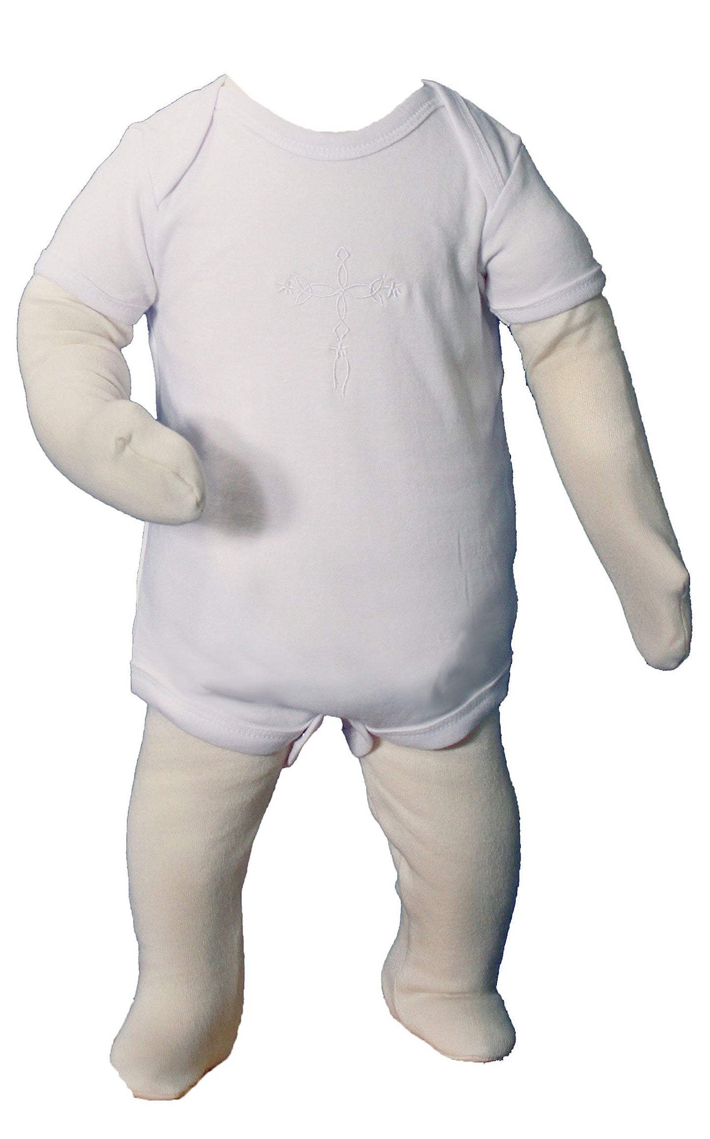 Little Things Mean A Lot Cotton Knit Christening Onesie With Embroidered Cross - Size 3 Month