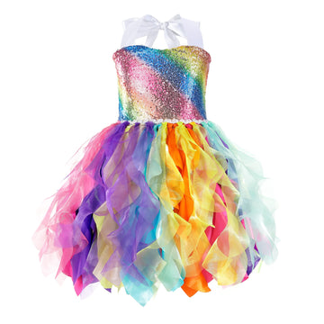 Baby Girls Rainbow Tutu Dress For Princess Birthday Party Dresses Costume Sparkly Sequin Tulle Dress For Girls Kids Halloween Un