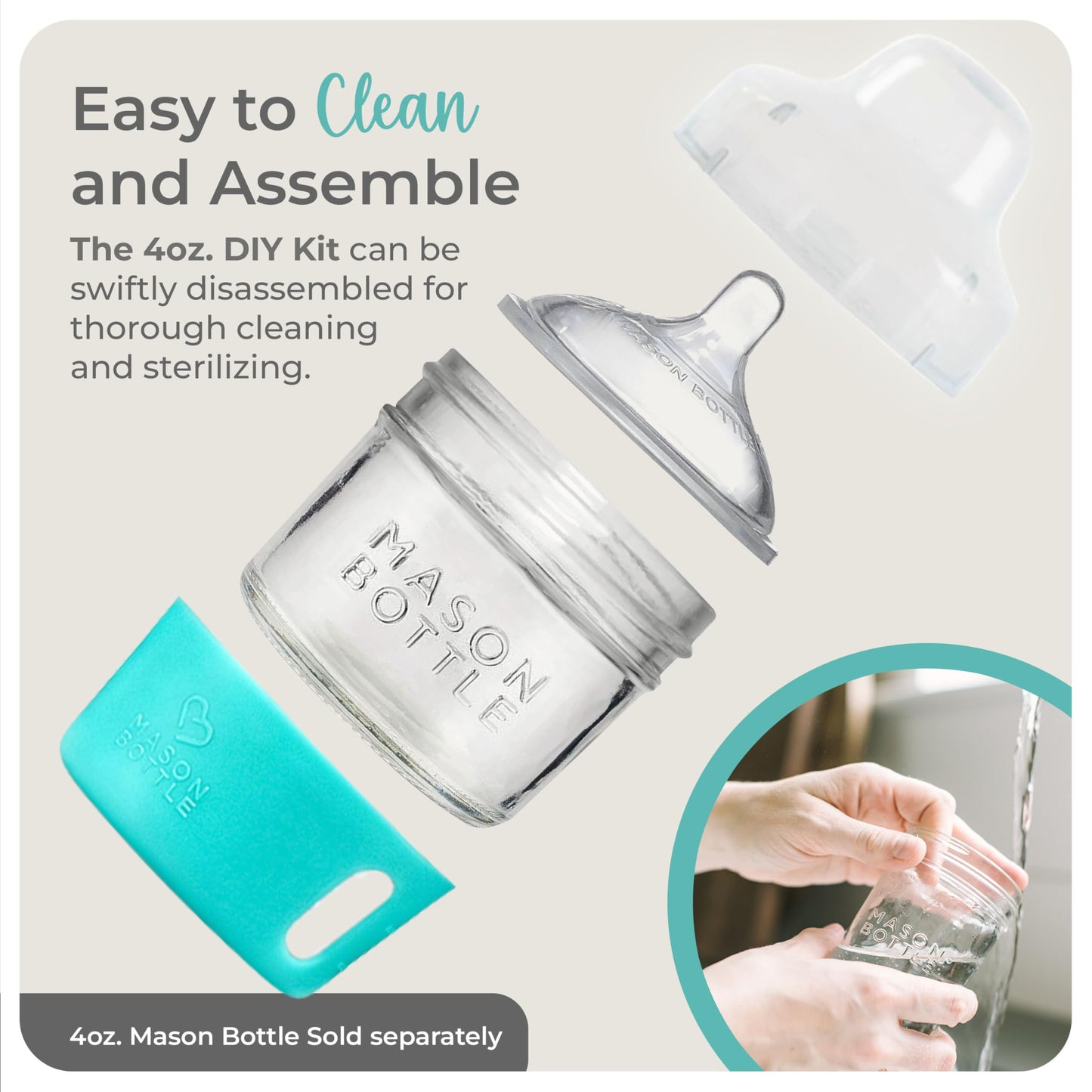 4 Oz. Mason Bottle Diy Kit: Bpa-Free Glass Baby Bottles You Can Diy Using Mason Jars From Home, Made In The Usa.